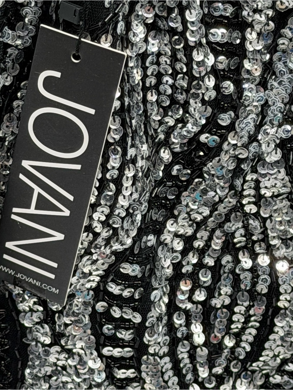 Jovani Sequin Beaded Mini Dress with Black Feather Straps - Picture 9 of 13